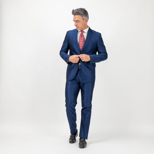 Shiny Single-Breasted Suit - Navy Blue