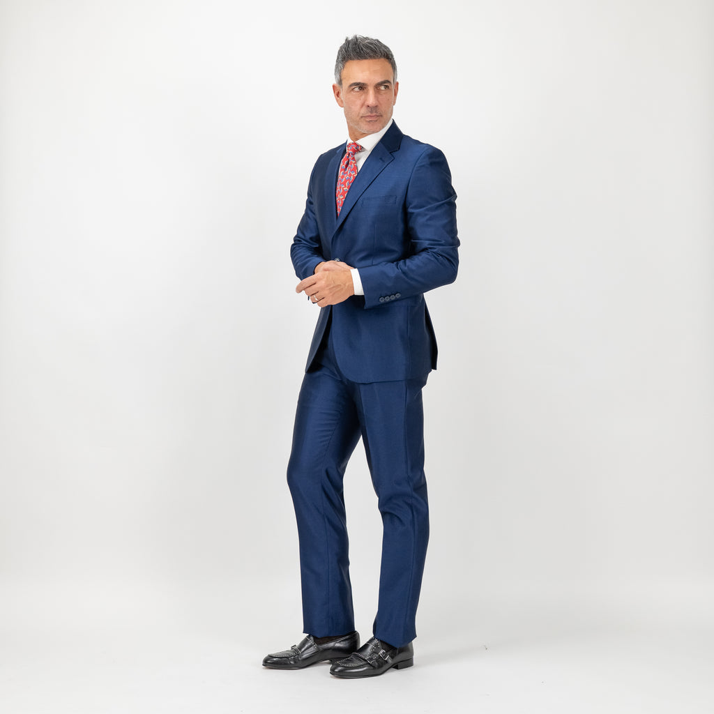 Traje brillante de un solo pecho - Azul marino