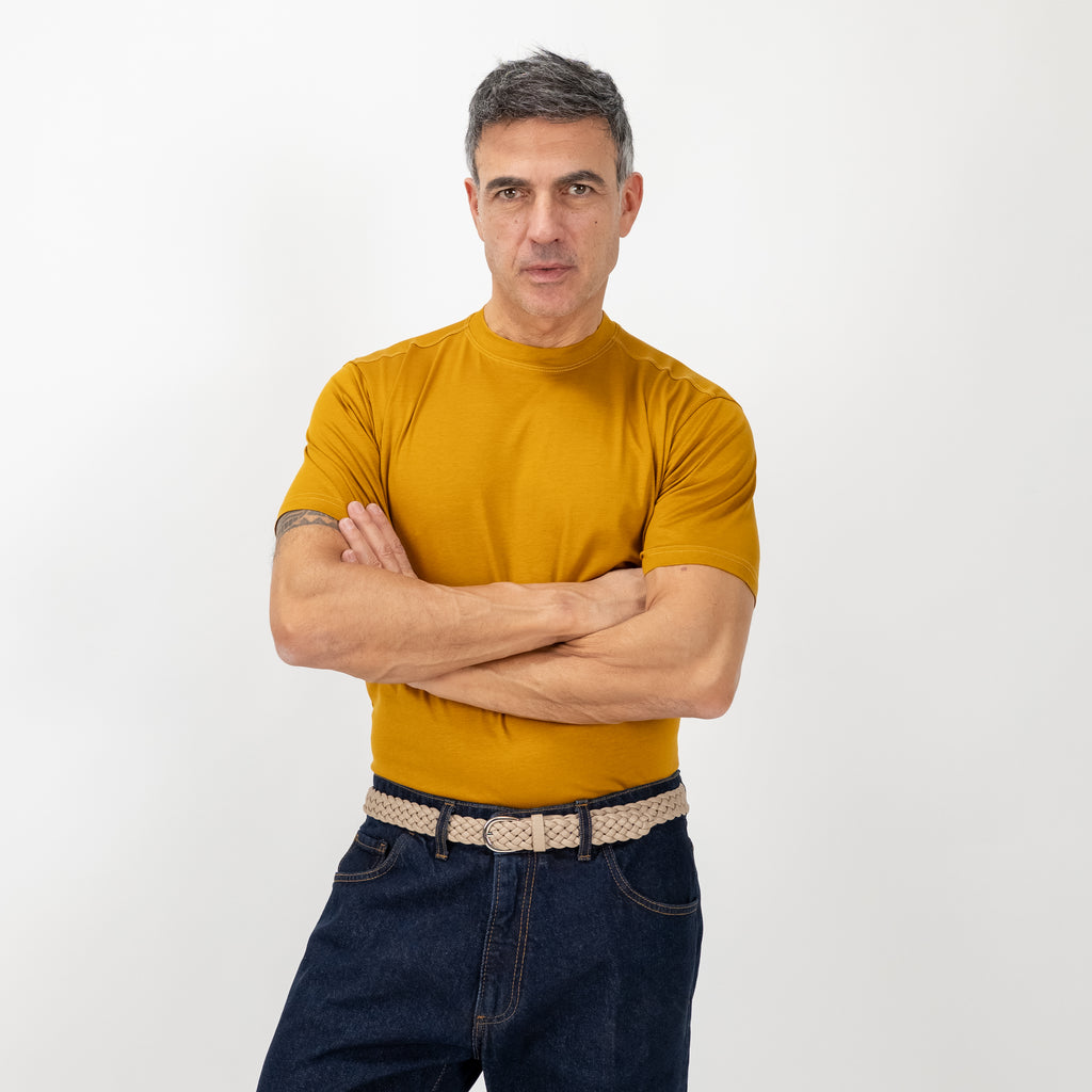 T-shirt in Filo di Scozia vestibilità aderente - Giallo