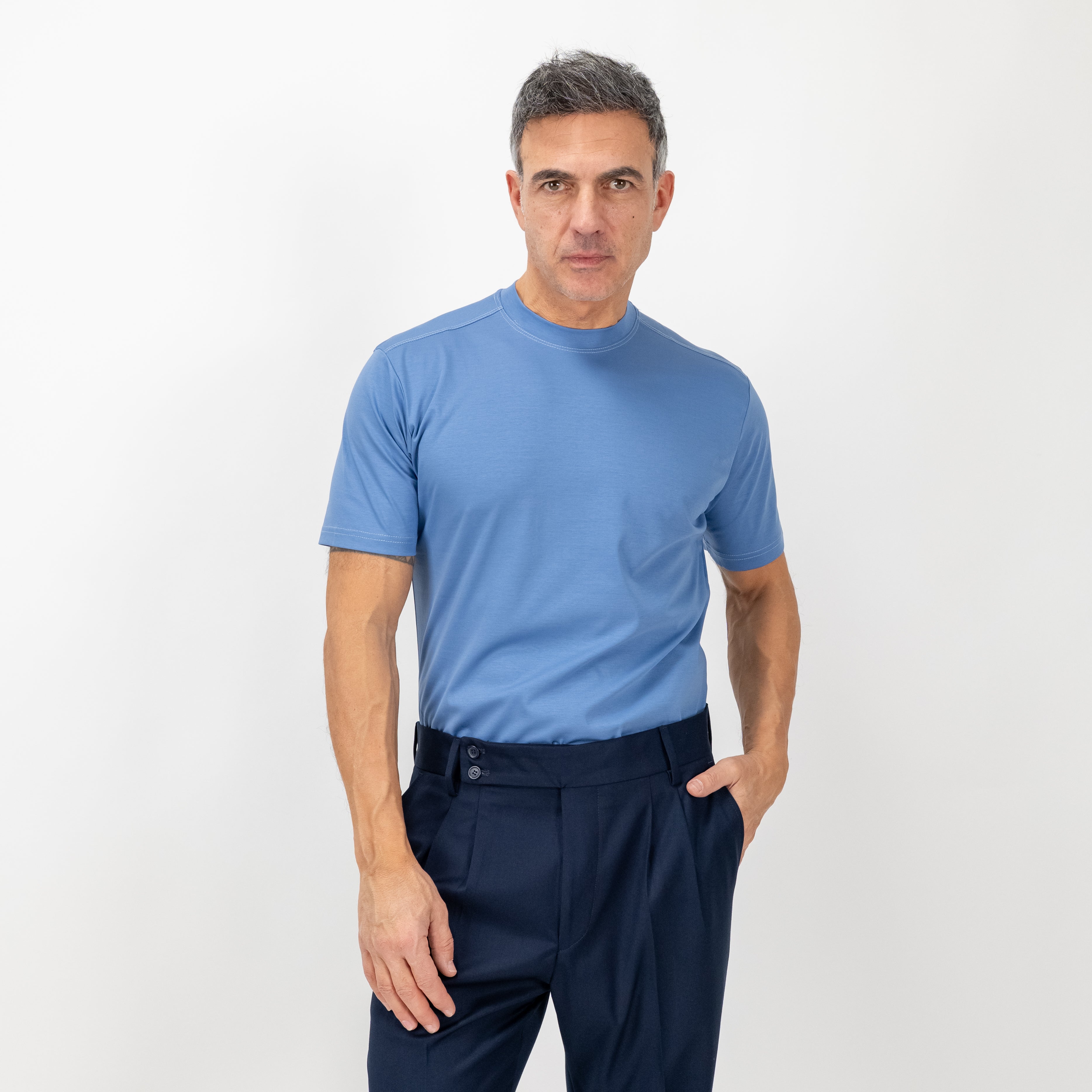 T-shirt in Filo di Scozia vestibilità aderente - Celeste