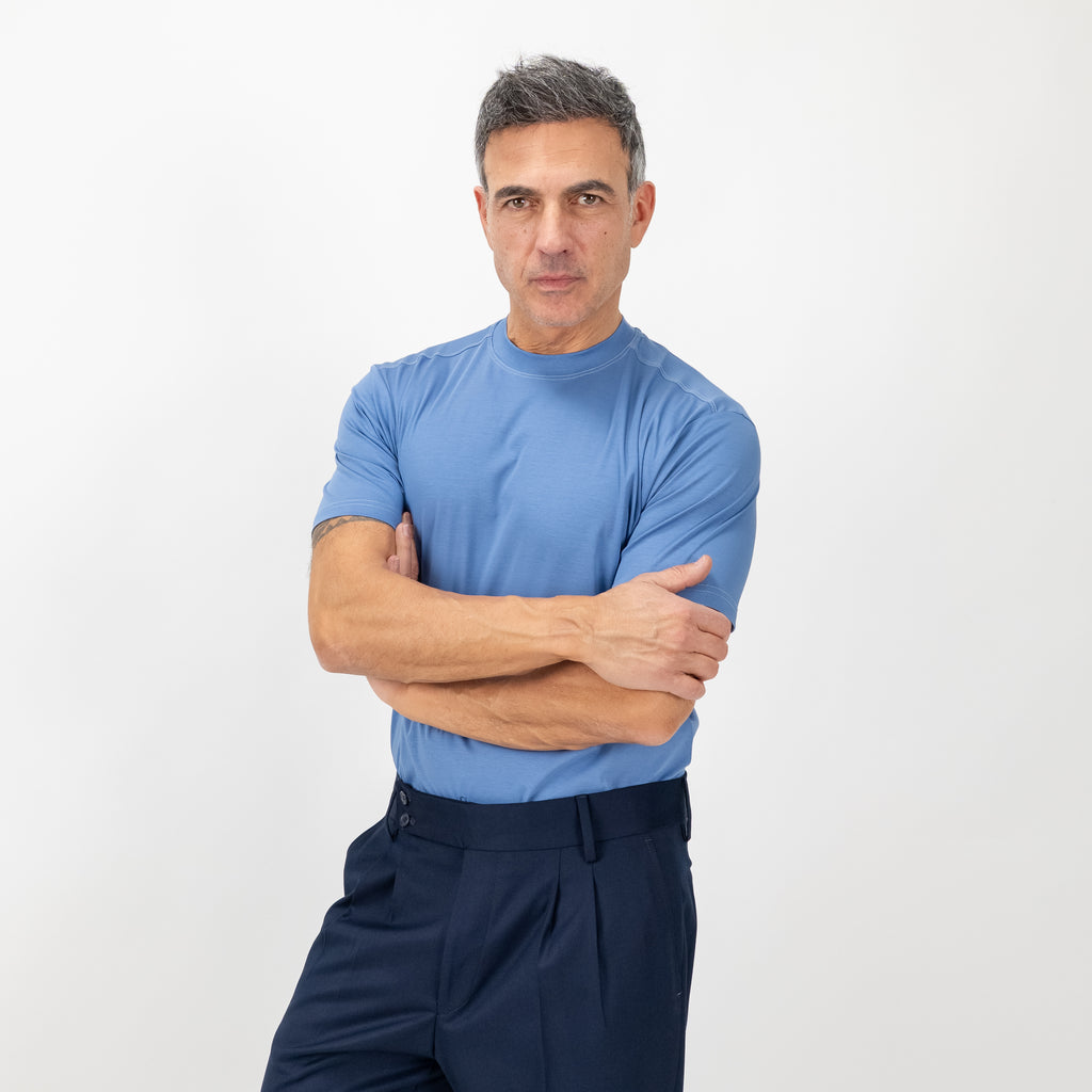 T-shirt in Filo di Scozia vestibilità aderente - Celeste