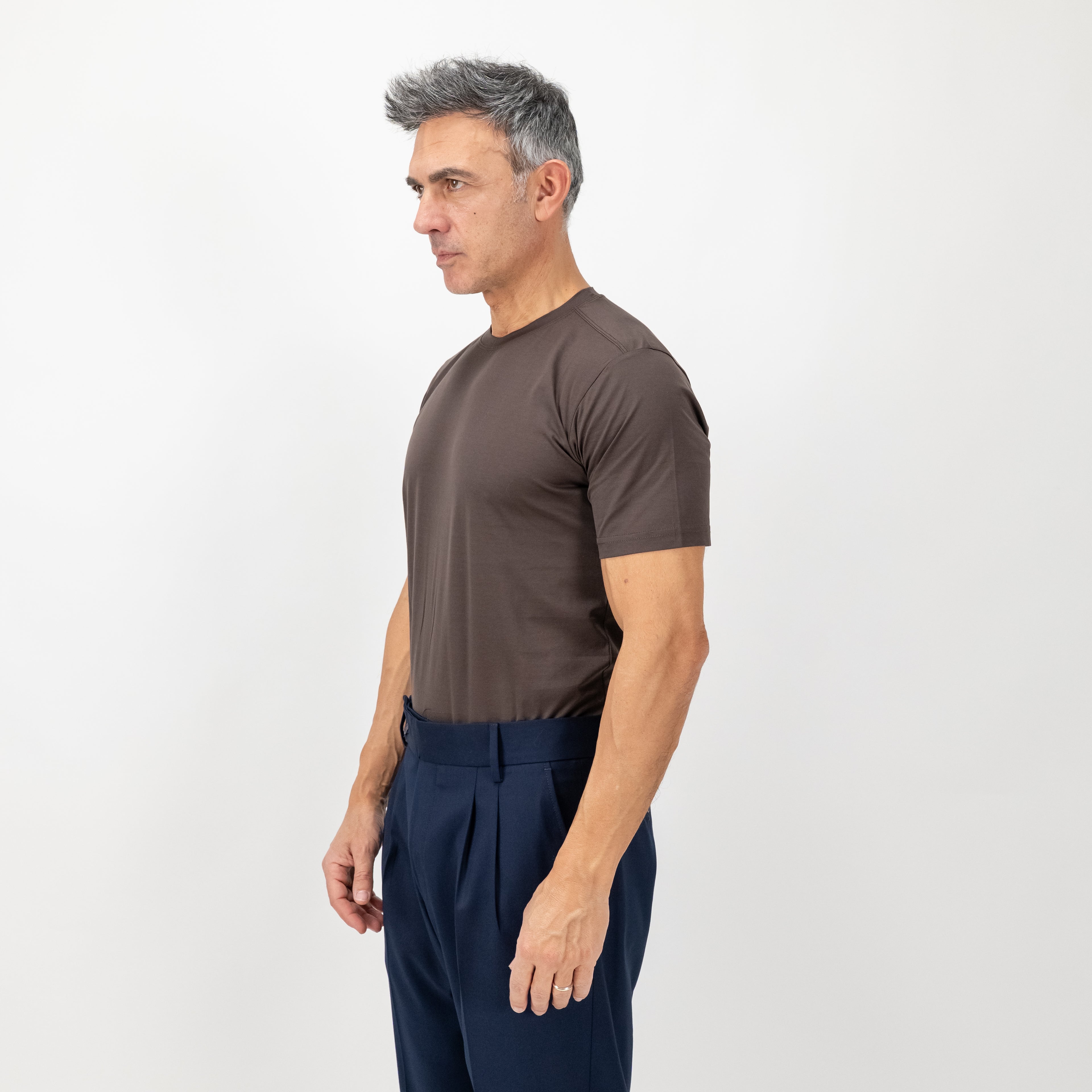 T-shirt in Filo di Scozia vestibilità aderente - Moro