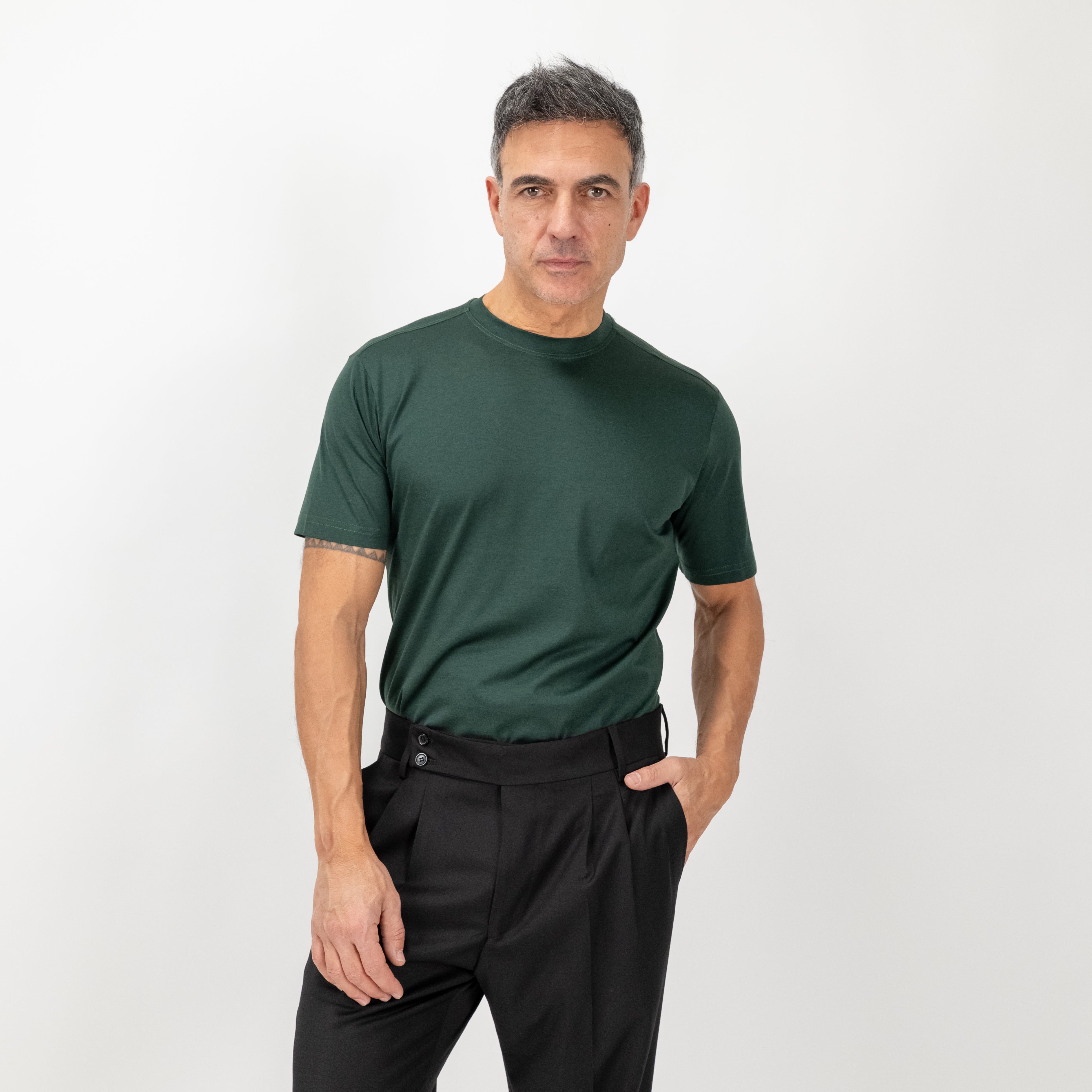 T-shirt in Filo di Scozia vestibilità aderente - Verde