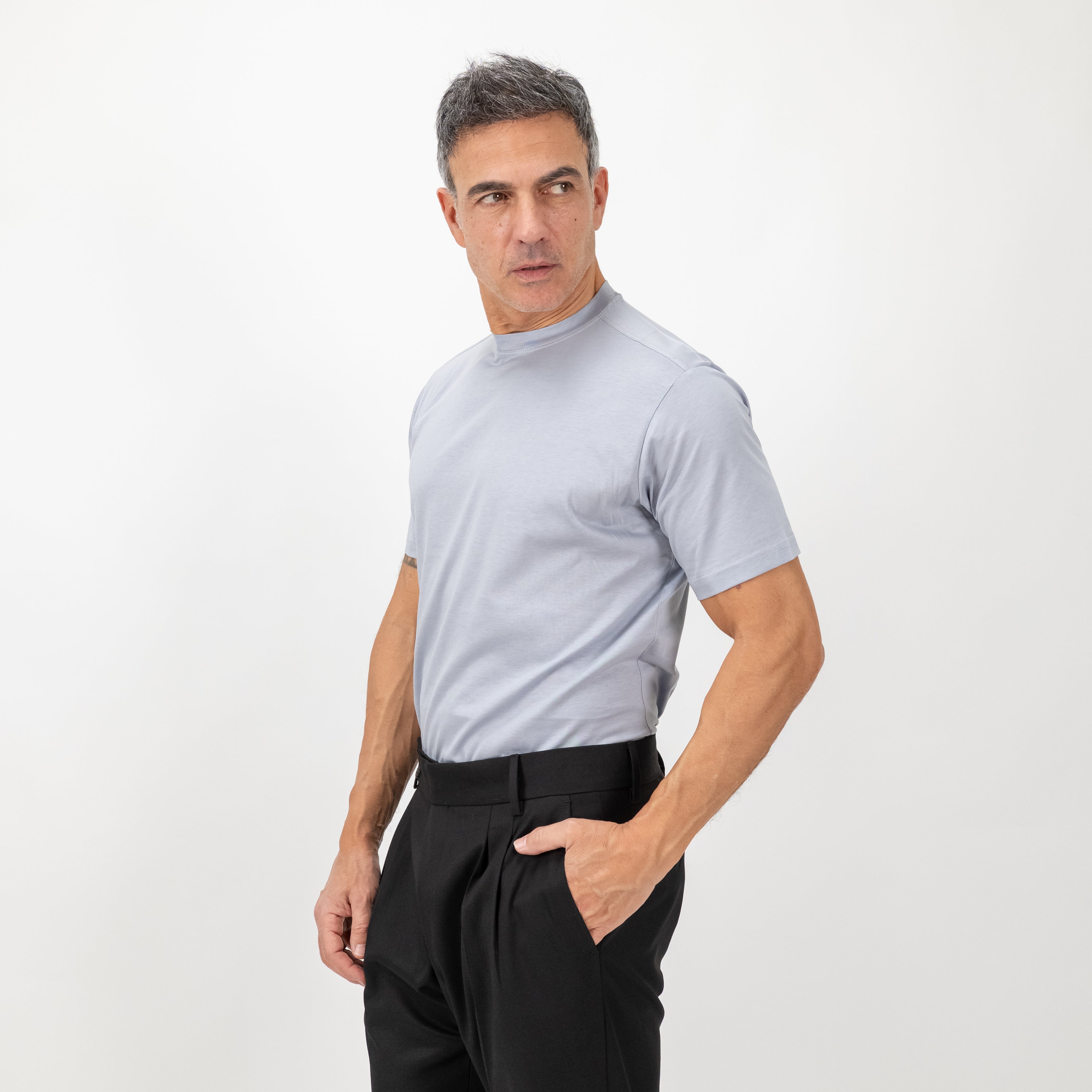 T-shirt in Filo di Scozia vestibilità aderente - Argento