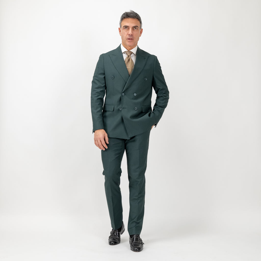 Double-breasted suit with topstitched peak lapels - Green