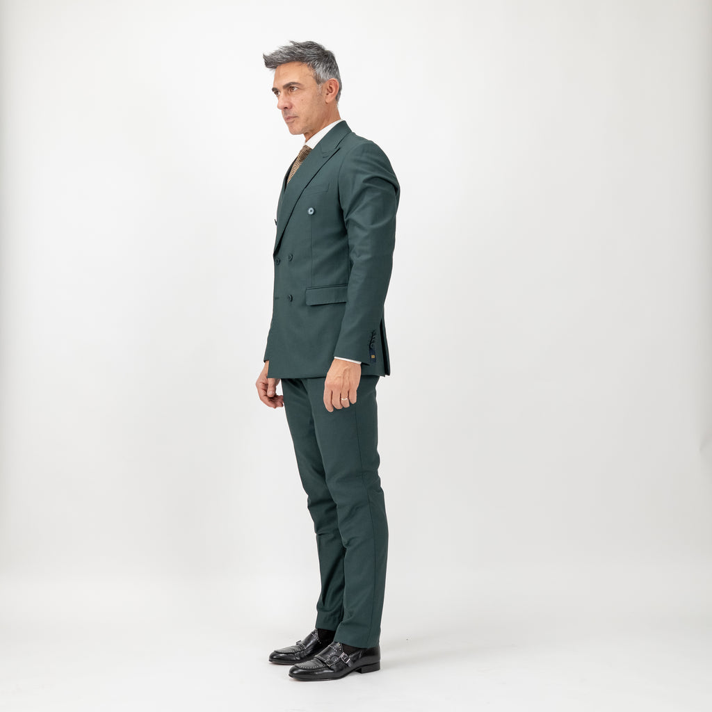 Double-breasted suit with topstitched peak lapels - Green