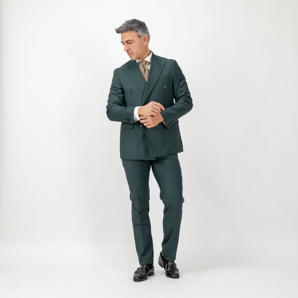 Double-breasted suit with topstitched peak lapels - Green