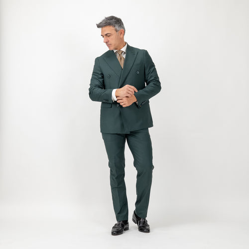 Double-breasted suit with topstitched peak lapels - Green