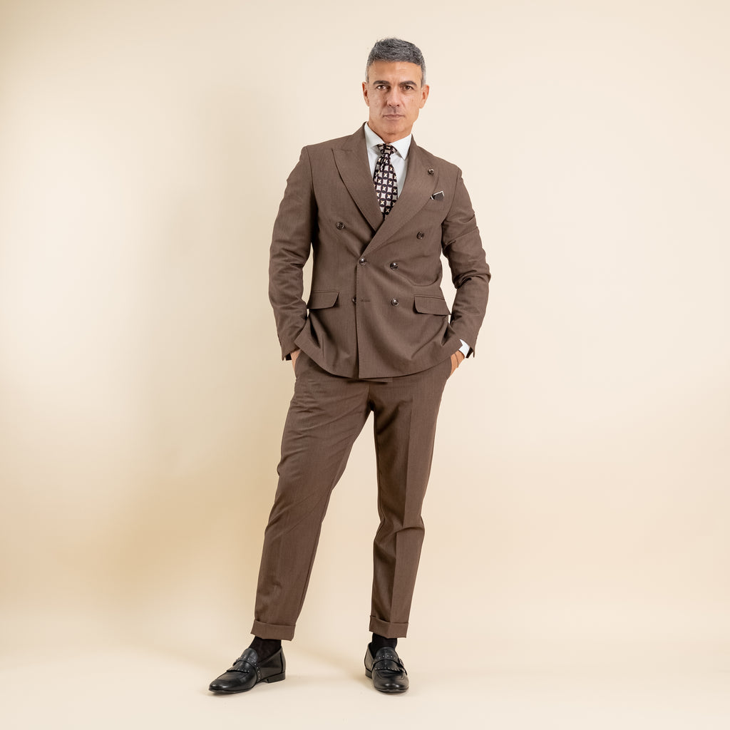 Abito doppio petto con pantalone con fibbia laterale - Moro