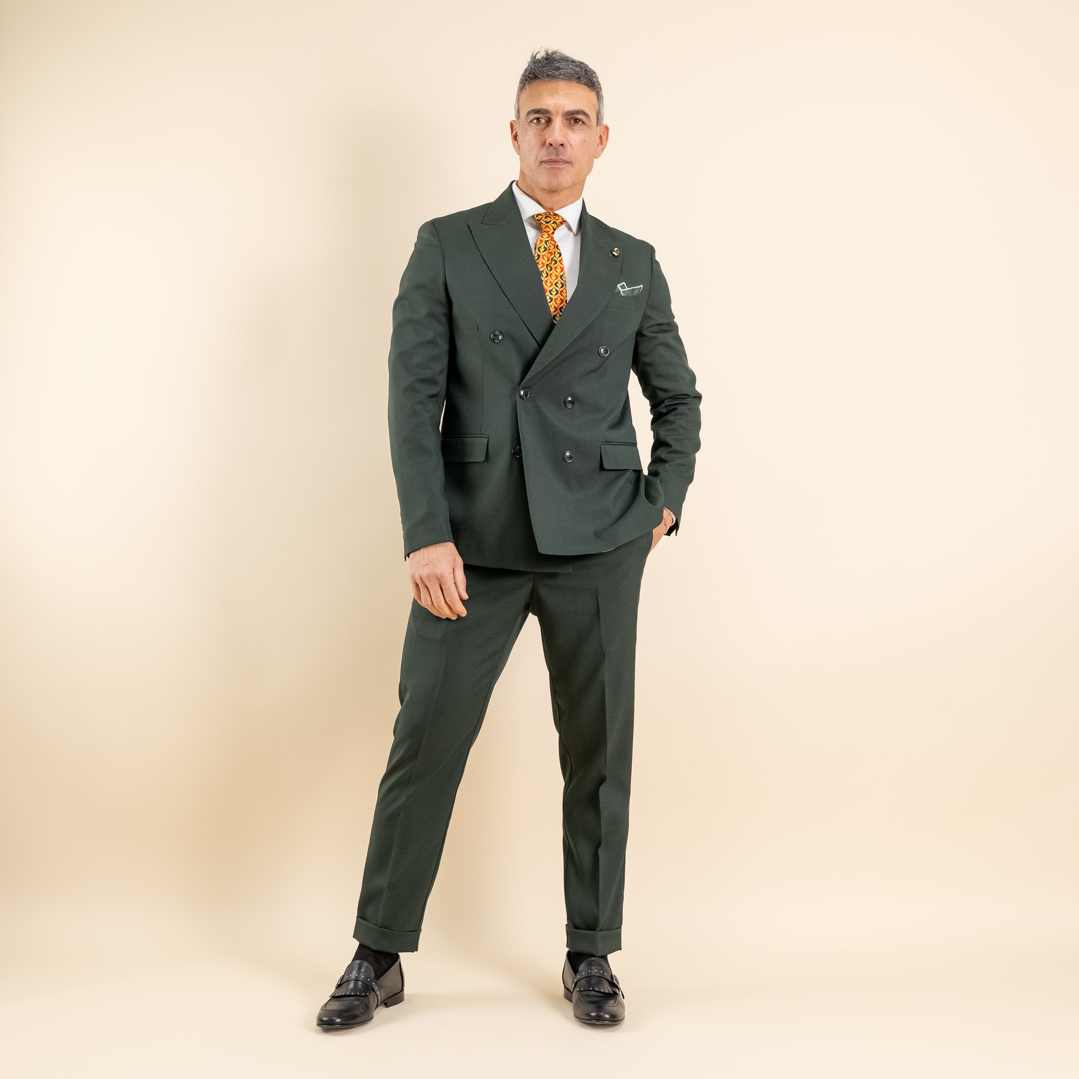 Abito doppio petto con pantalone con fibbia laterale - Bosco