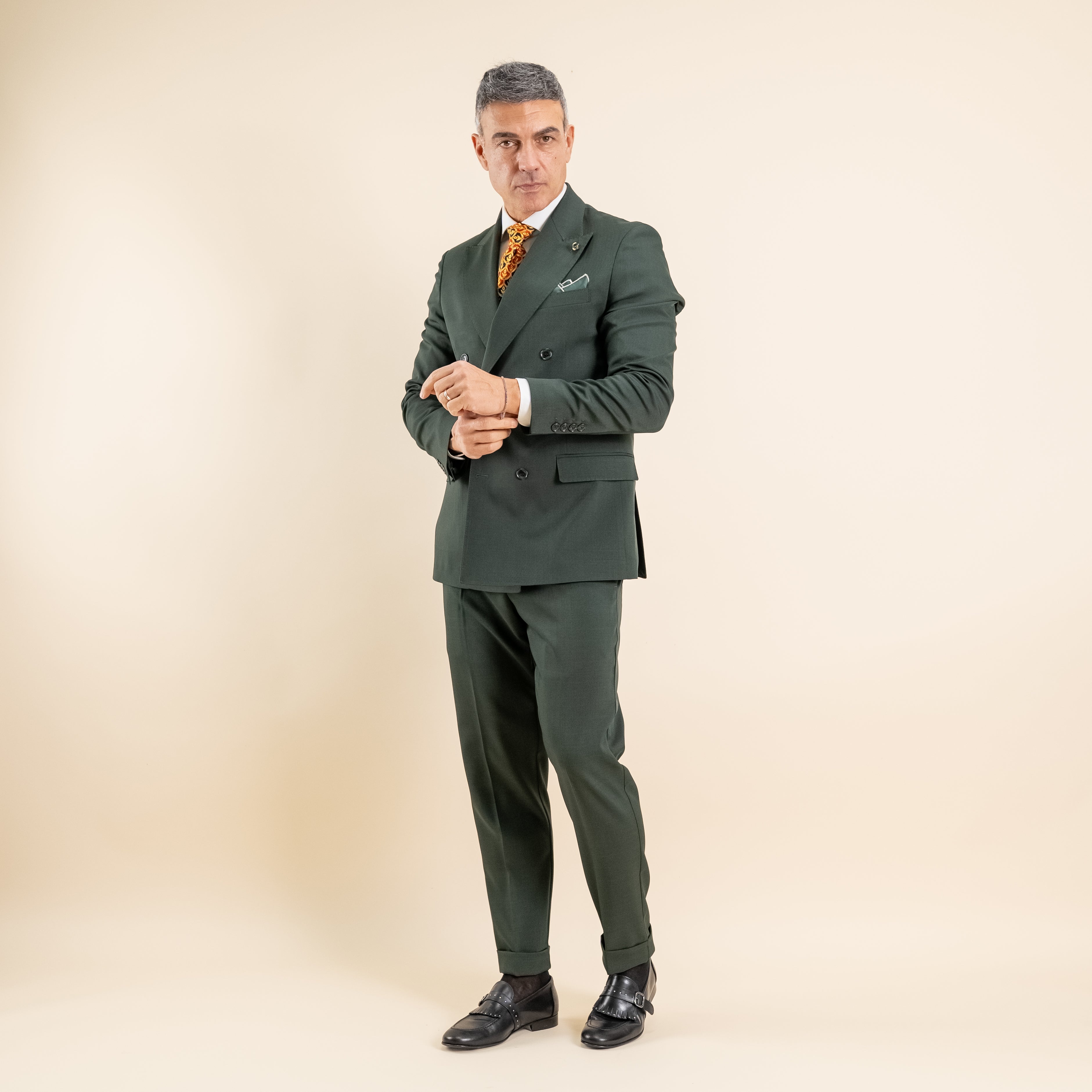 Abito doppio petto con pantalone con fibbia laterale - Bosco