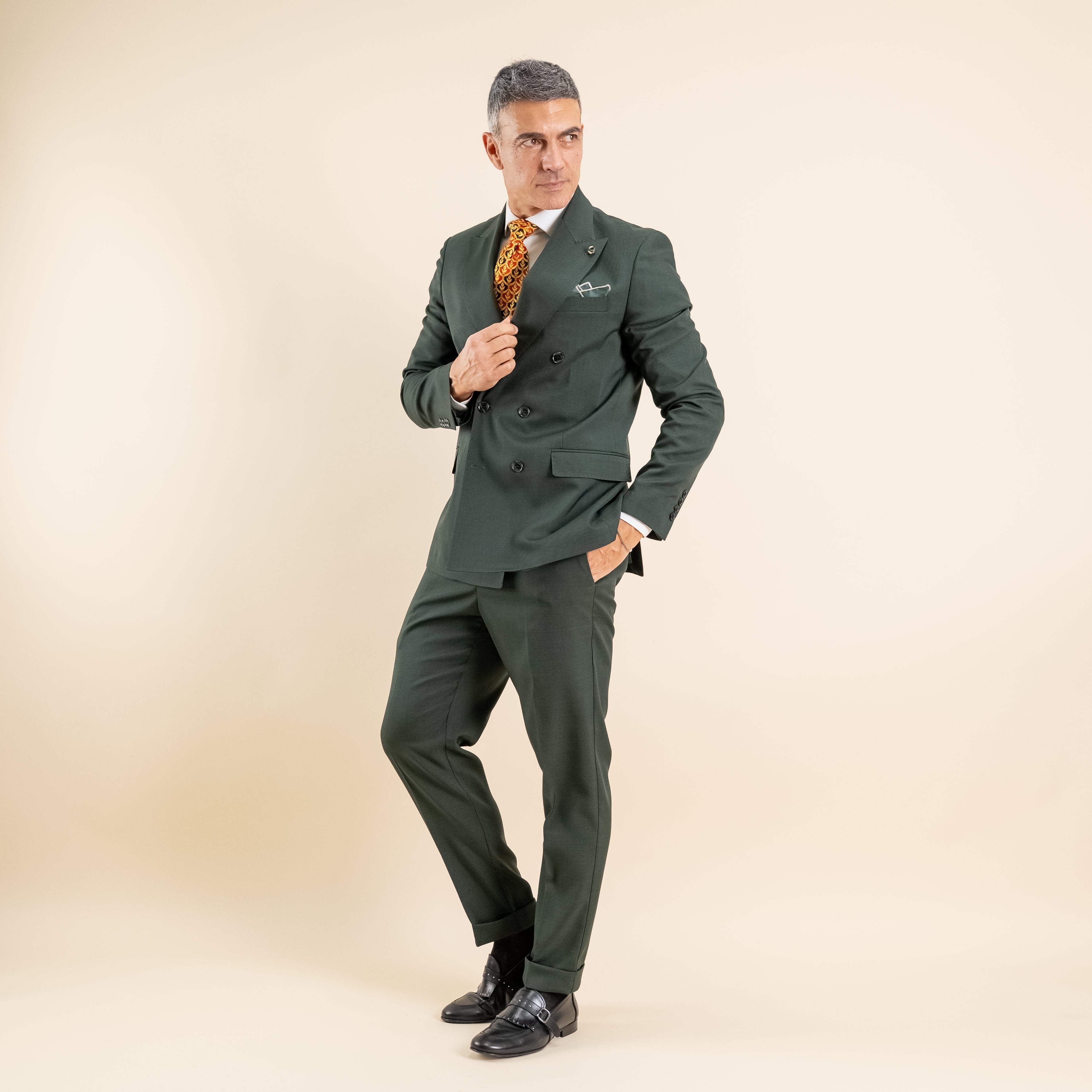 Abito doppio petto con pantalone con fibbia laterale - Bosco