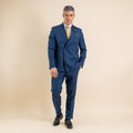 Abito doppio petto con pantalone con fibbia laterale - Blu