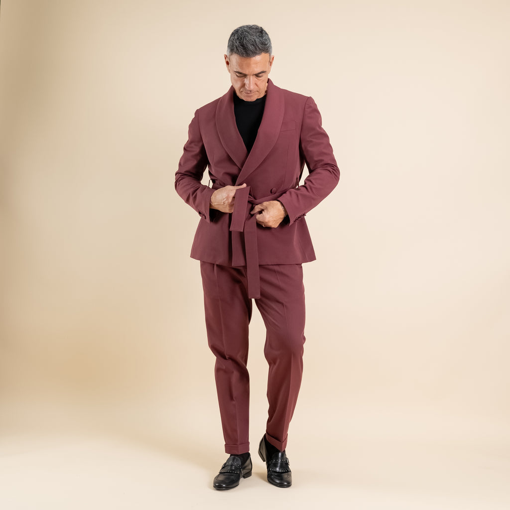 Abito doppiopetto kimono fit con allacciatura - Bordeaux