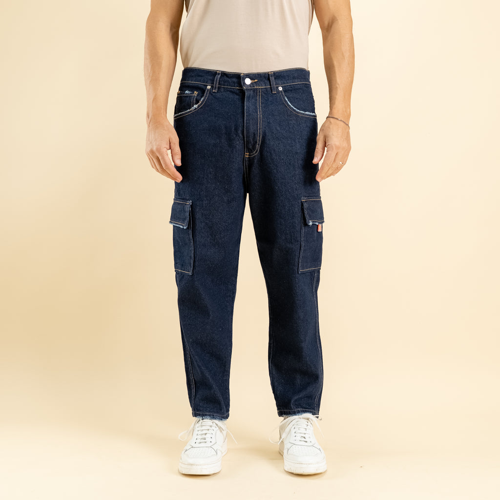 Jeans cargo ripped - Blu scuro