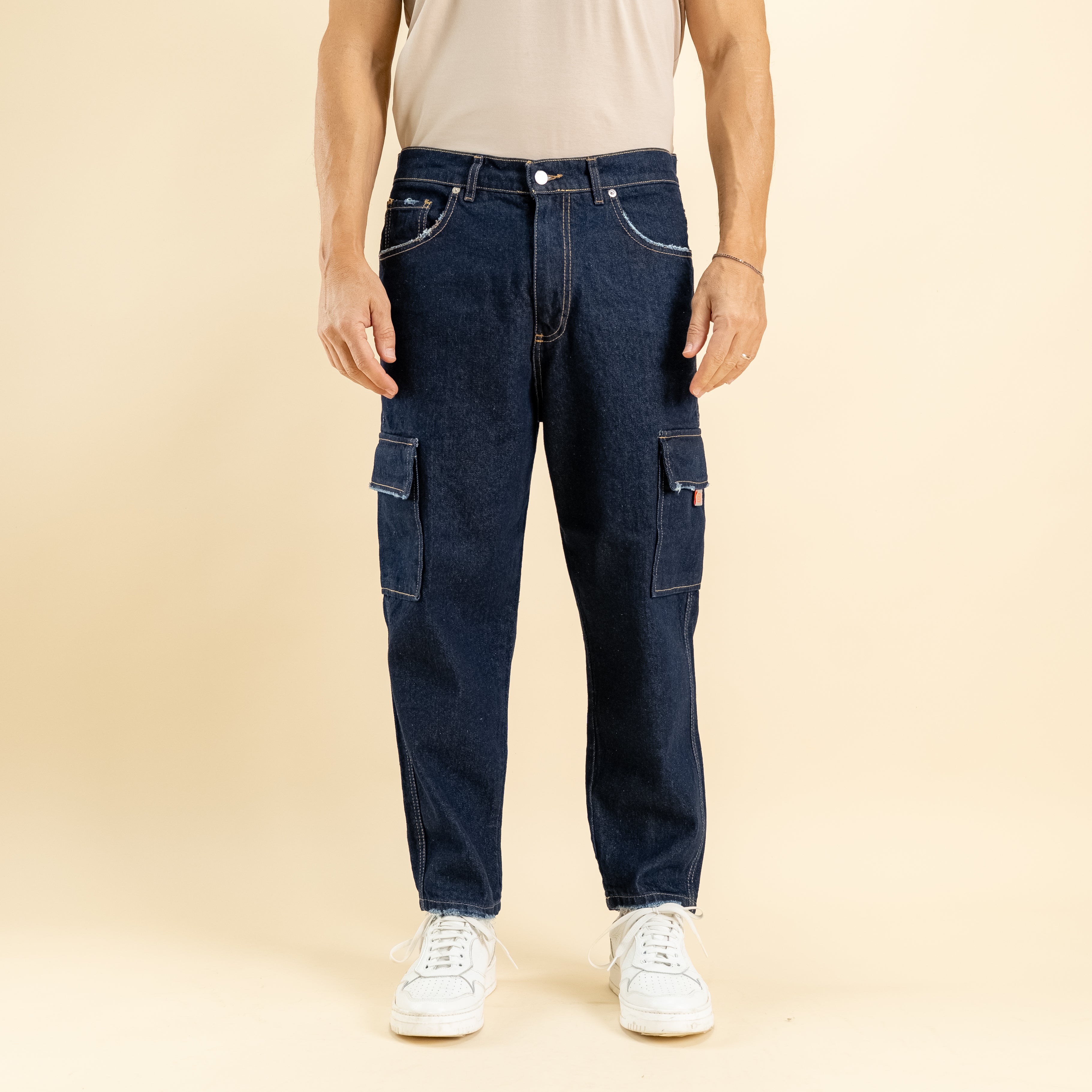 Jeans cargo ripped - Blu scuro