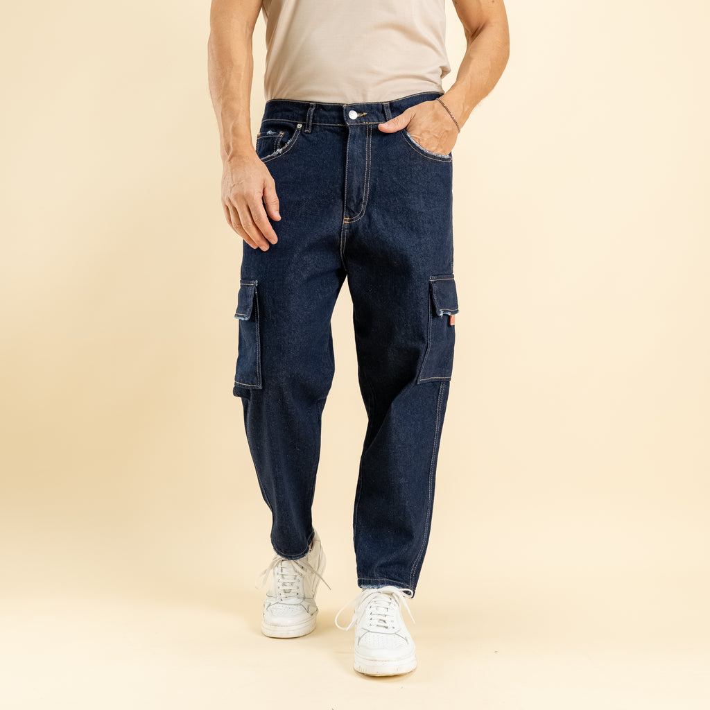 Jeans cargo ripped - Blu scuro