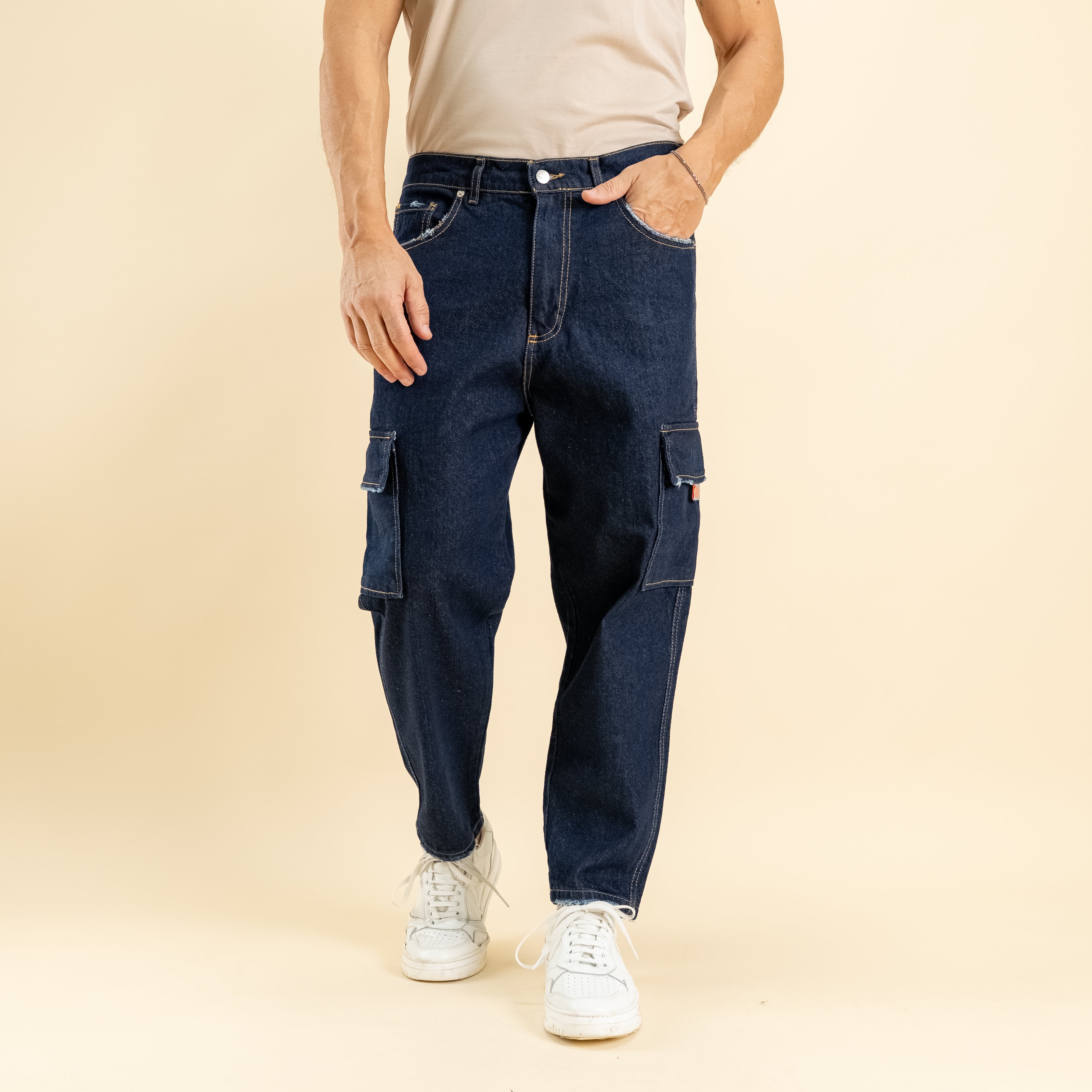 Jeans cargo ripped - Blu scuro