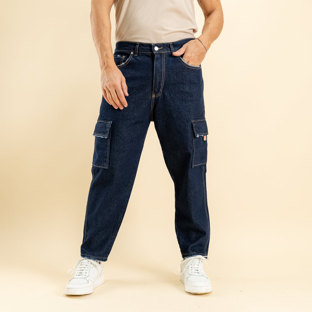 Jeans cargo ripped - Blu scuro