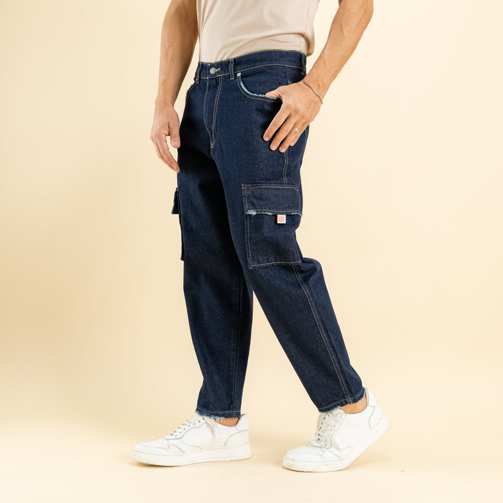 Jeans cargo ripped - Blu scuro