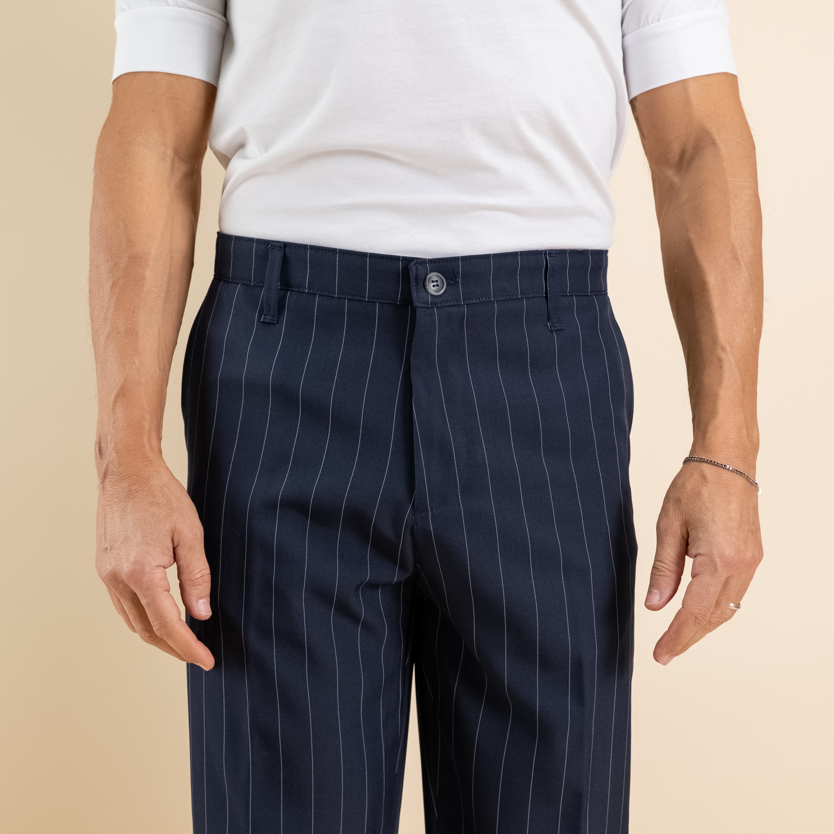 Pantalone gessato wide leg - Blu