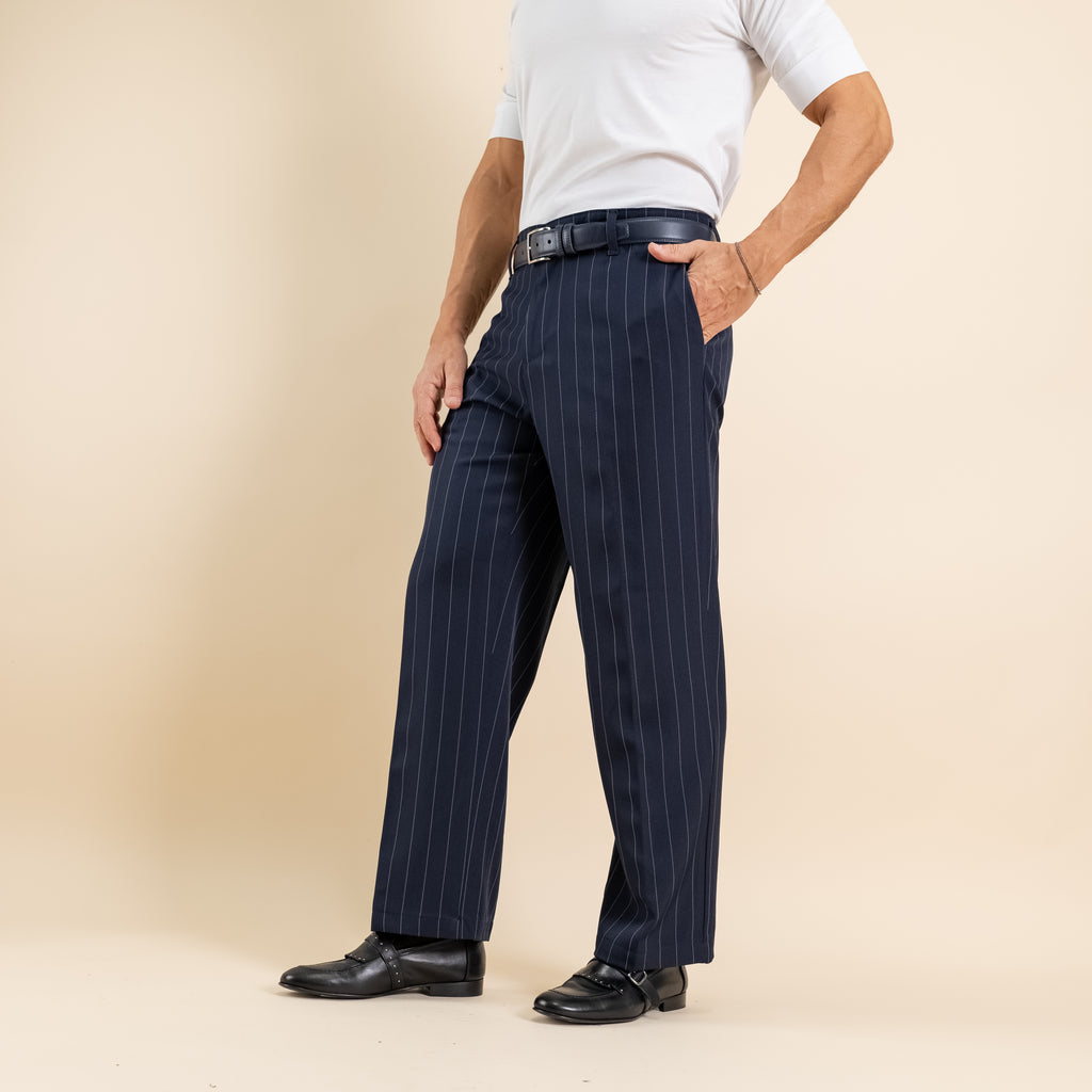 Pantalone gessato wide leg - Blu