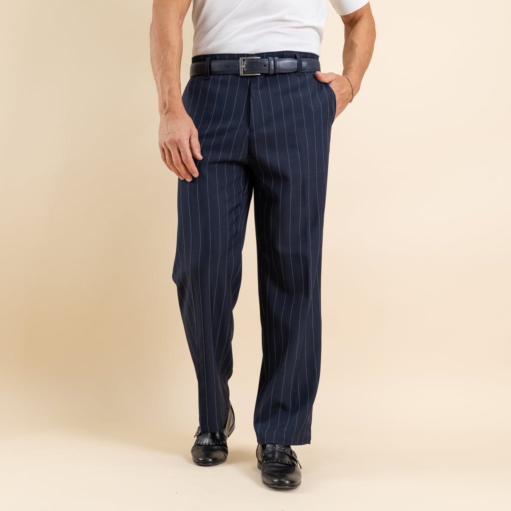 Pantalone gessato wide leg - Blu