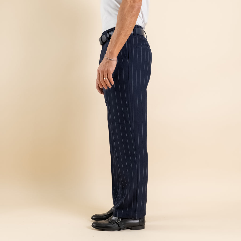 Pantalone gessato wide leg - Blu