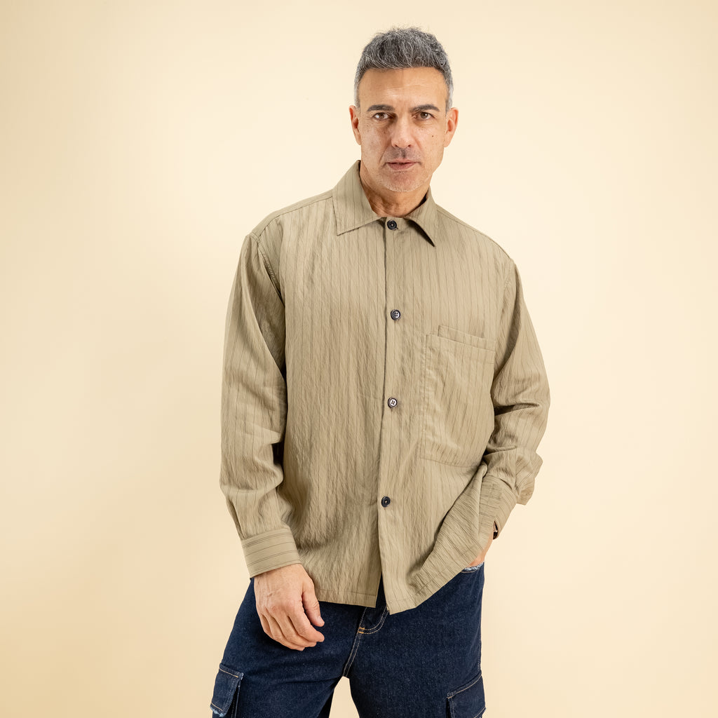 Camicia oversize in viscosa a righe - Tortora
