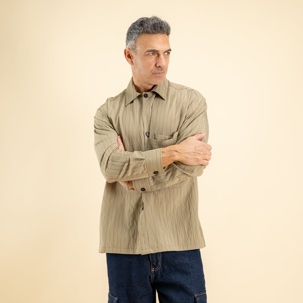 Camicia oversize in viscosa a righe - Tortora