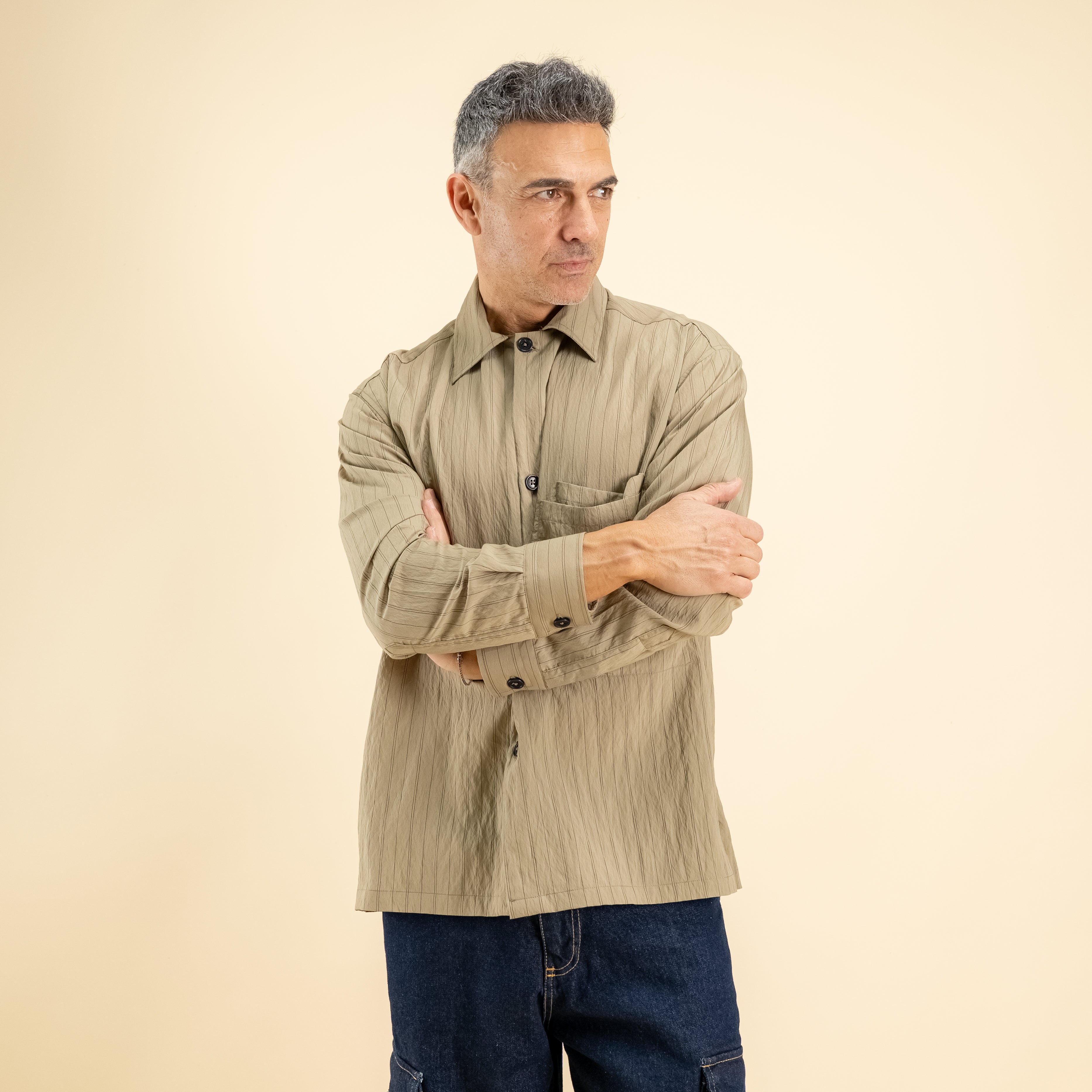 Camicia oversize in viscosa a righe - Tortora