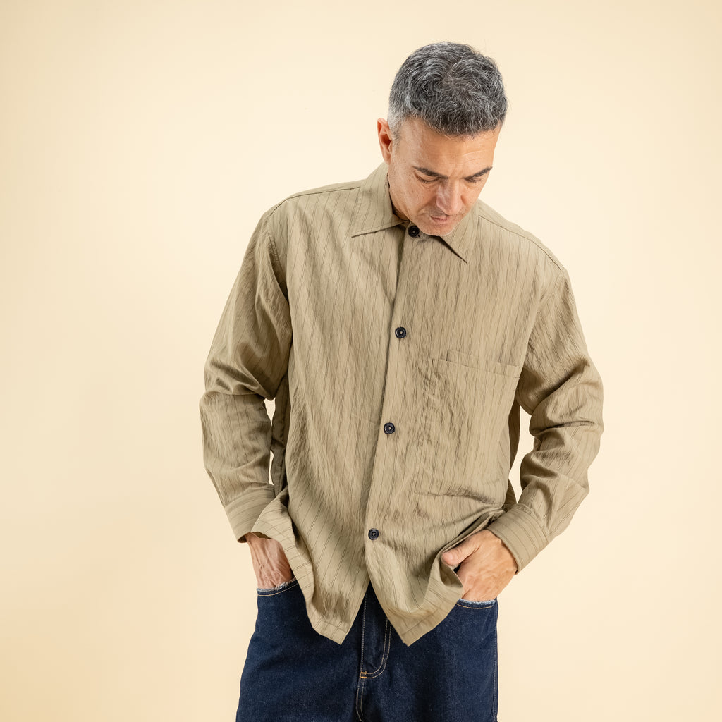 Camicia oversize in viscosa a righe - Tortora