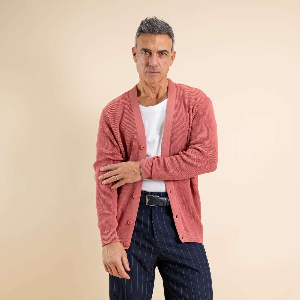 Cardigan in maglia a Scollo V –  Rosa