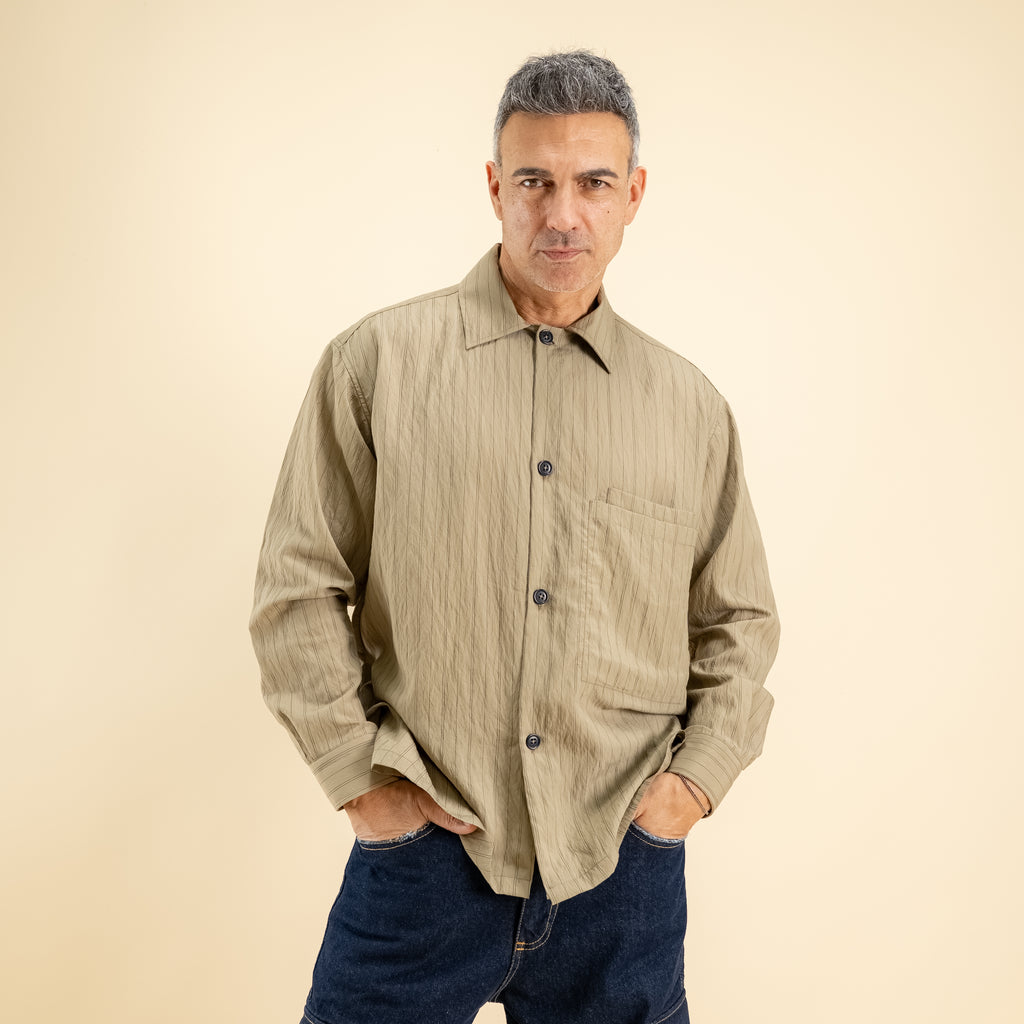 Camicia oversize in viscosa a righe - Tortora