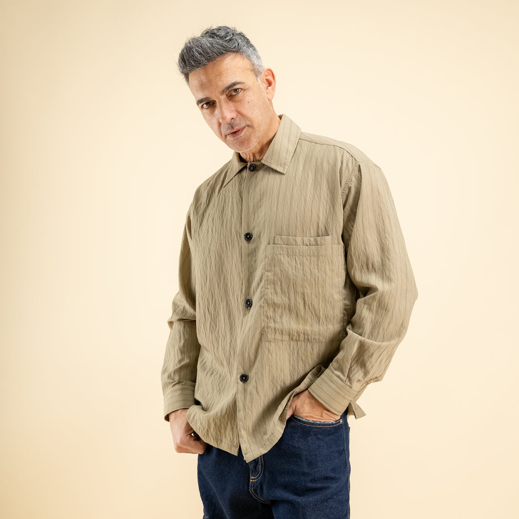 Camicia oversize in viscosa a righe - Tortora