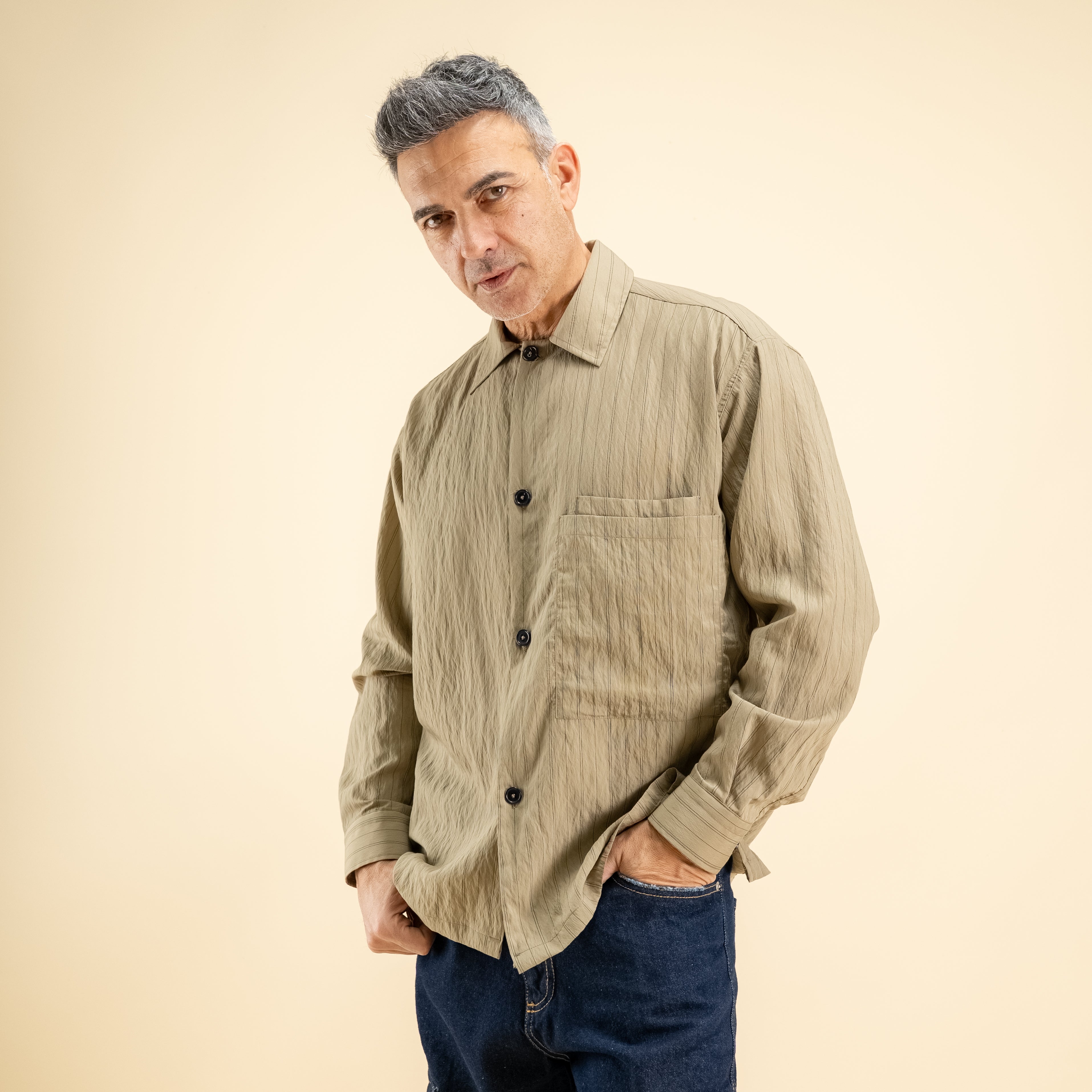 Camicia oversize in viscosa a righe - Tortora