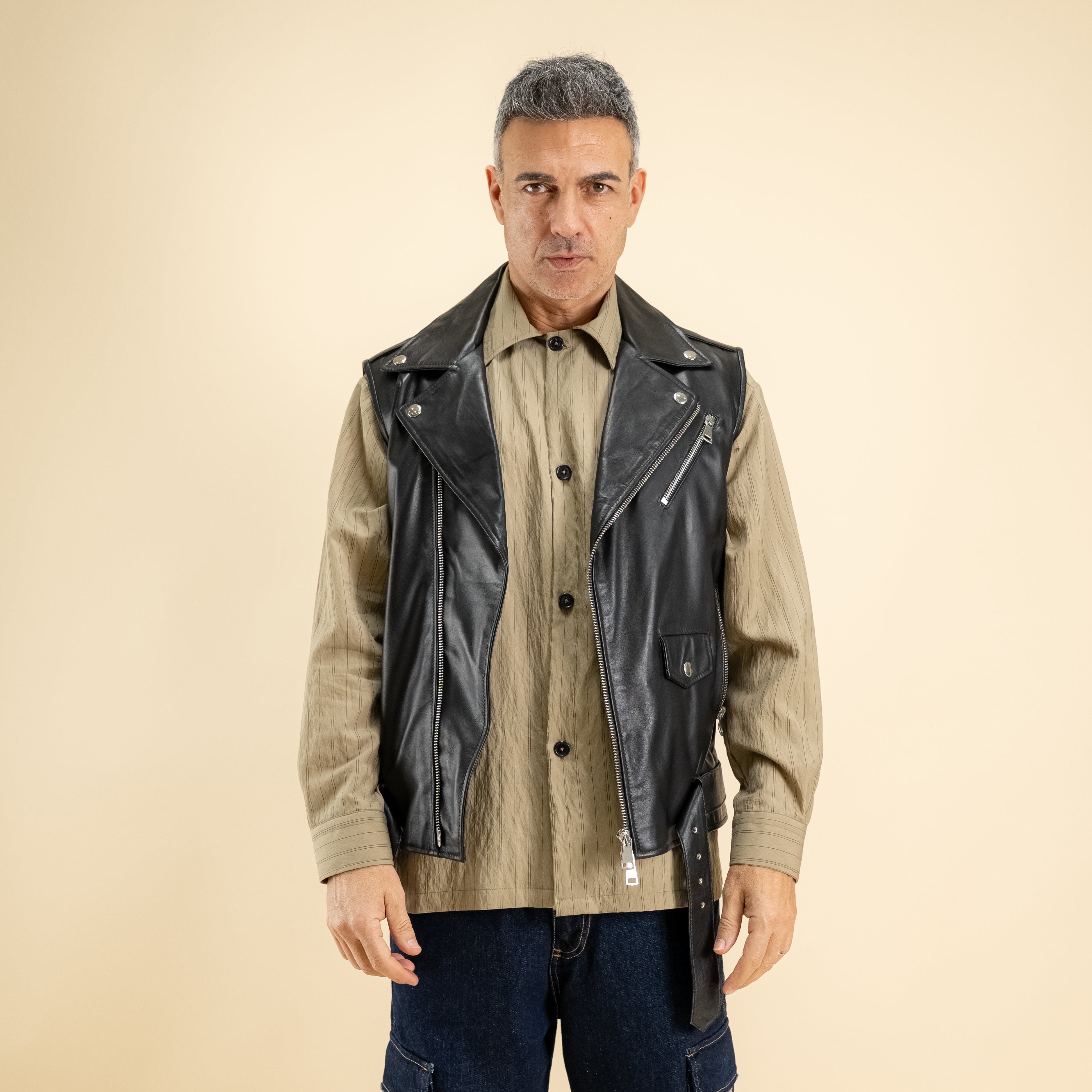 Chiodo Smanicato in Vera Pelle - Nero