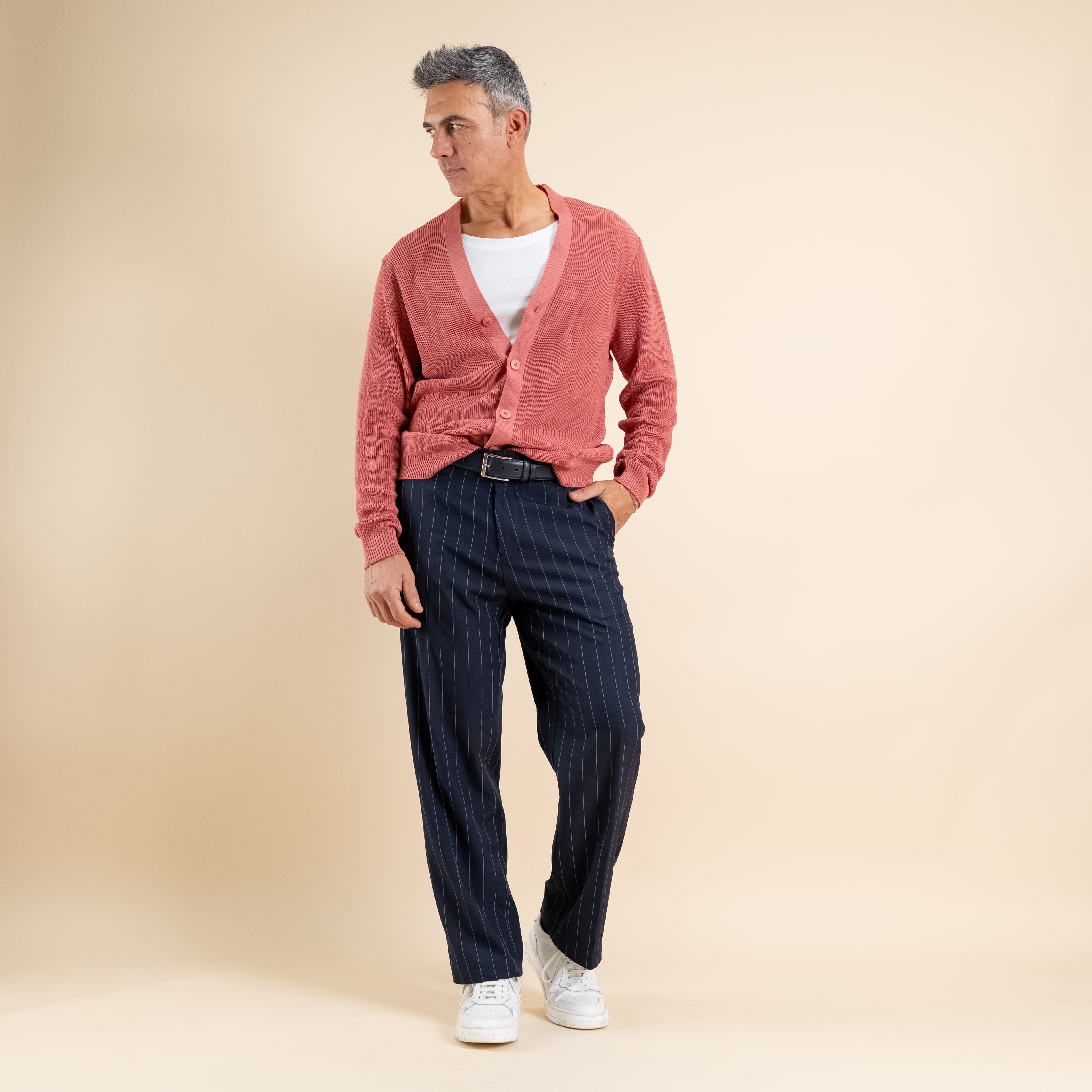 Pantalone gessato wide leg - Blu