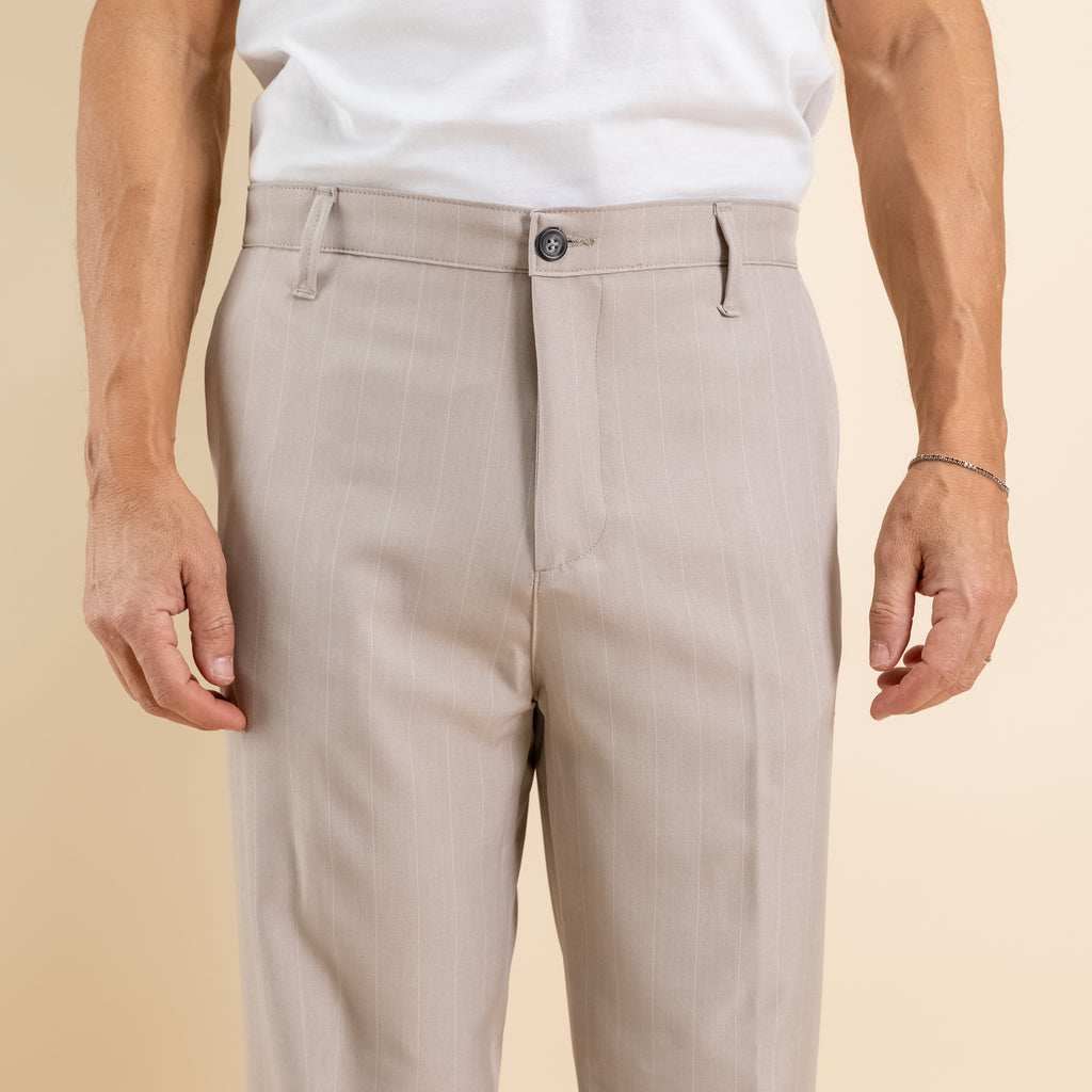 Pantalone gessato wide leg - Beige