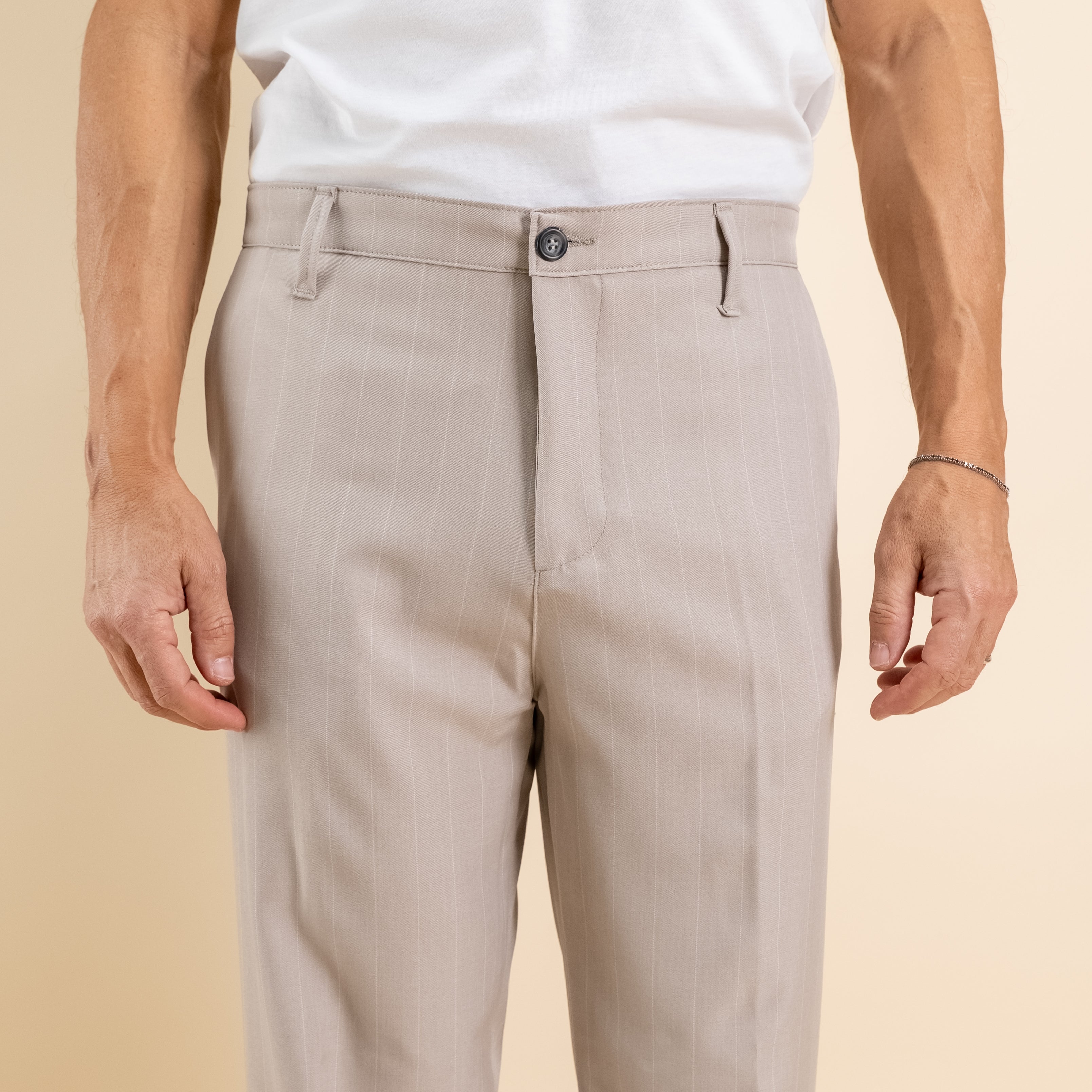 Pantalone gessato wide leg - Beige