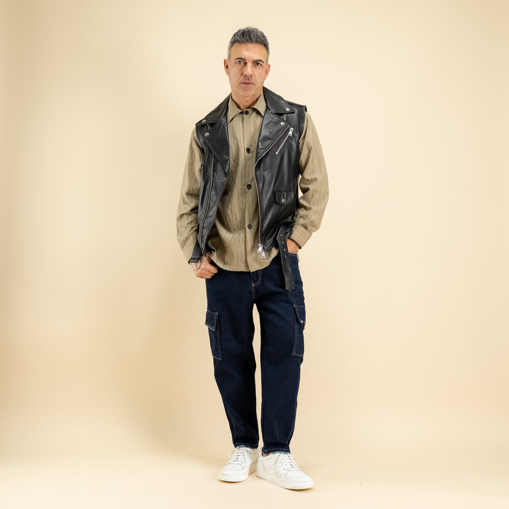 Chiodo Smanicato in Vera Pelle - Nero