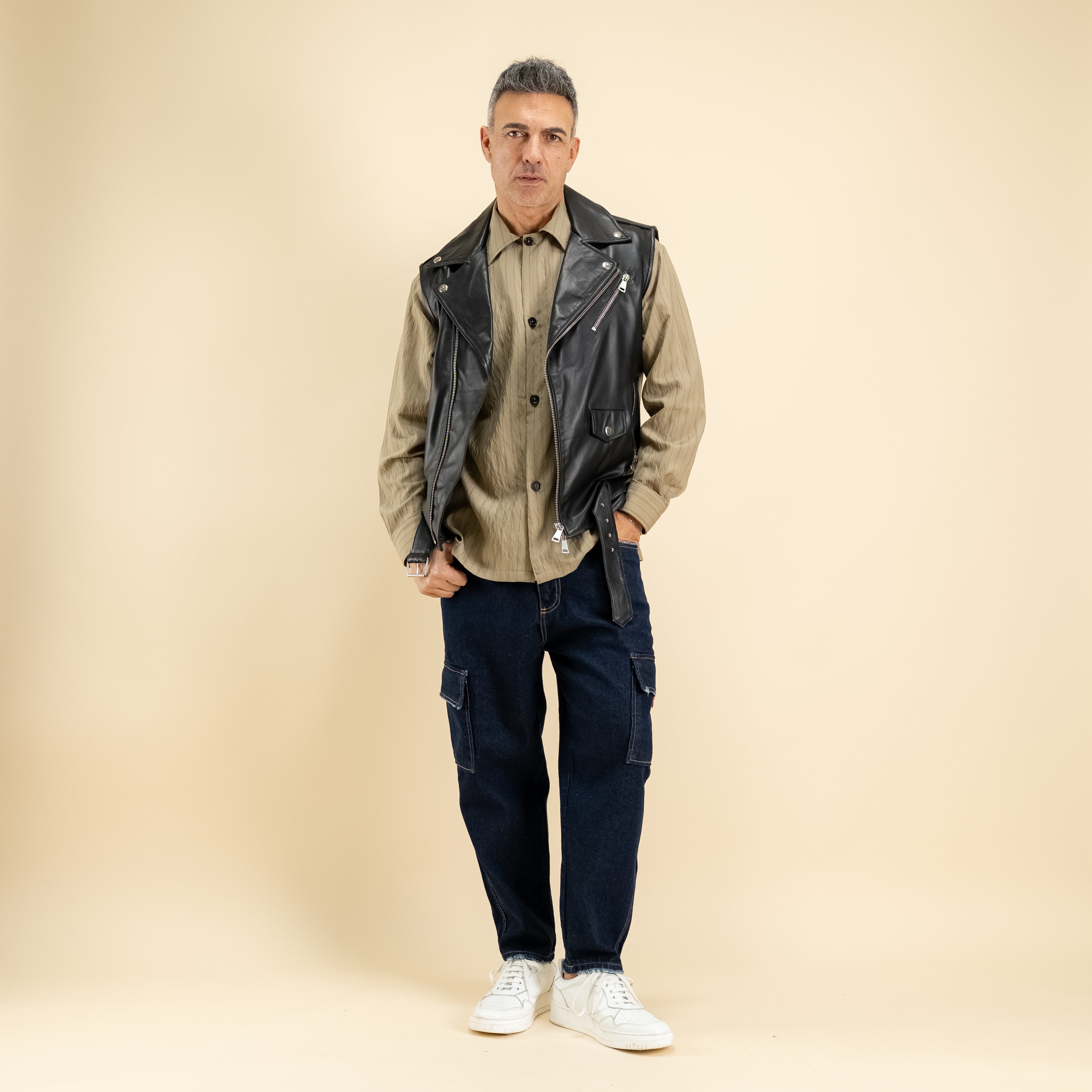 Chiodo Smanicato in Vera Pelle - Nero