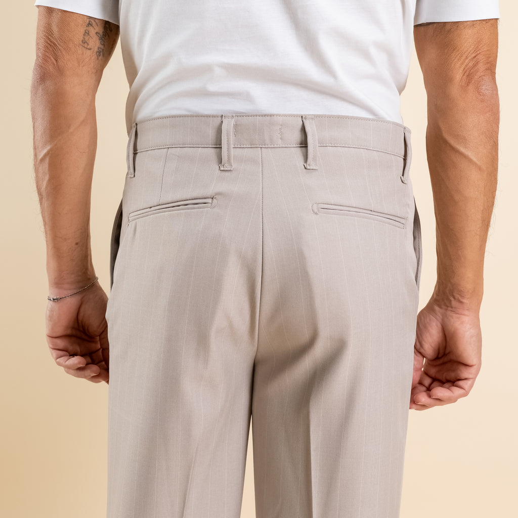 Pantalone gessato wide leg - Beige