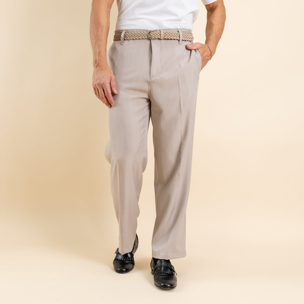 Pantalone gessato wide leg - Beige