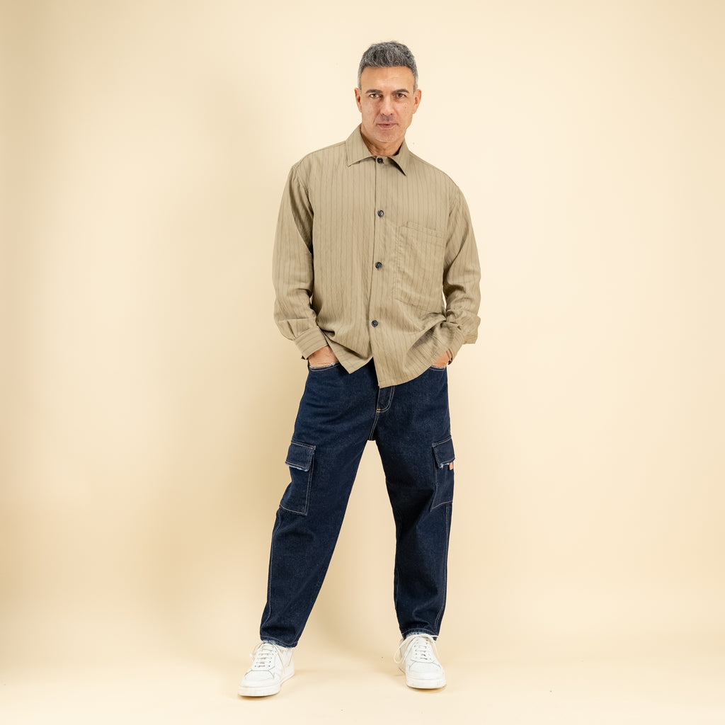 Camicia oversize in viscosa a righe - Tortora