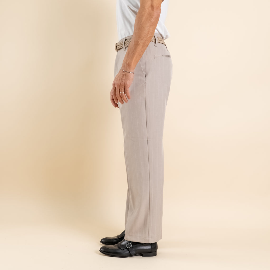 Pantalone gessato wide leg - Beige