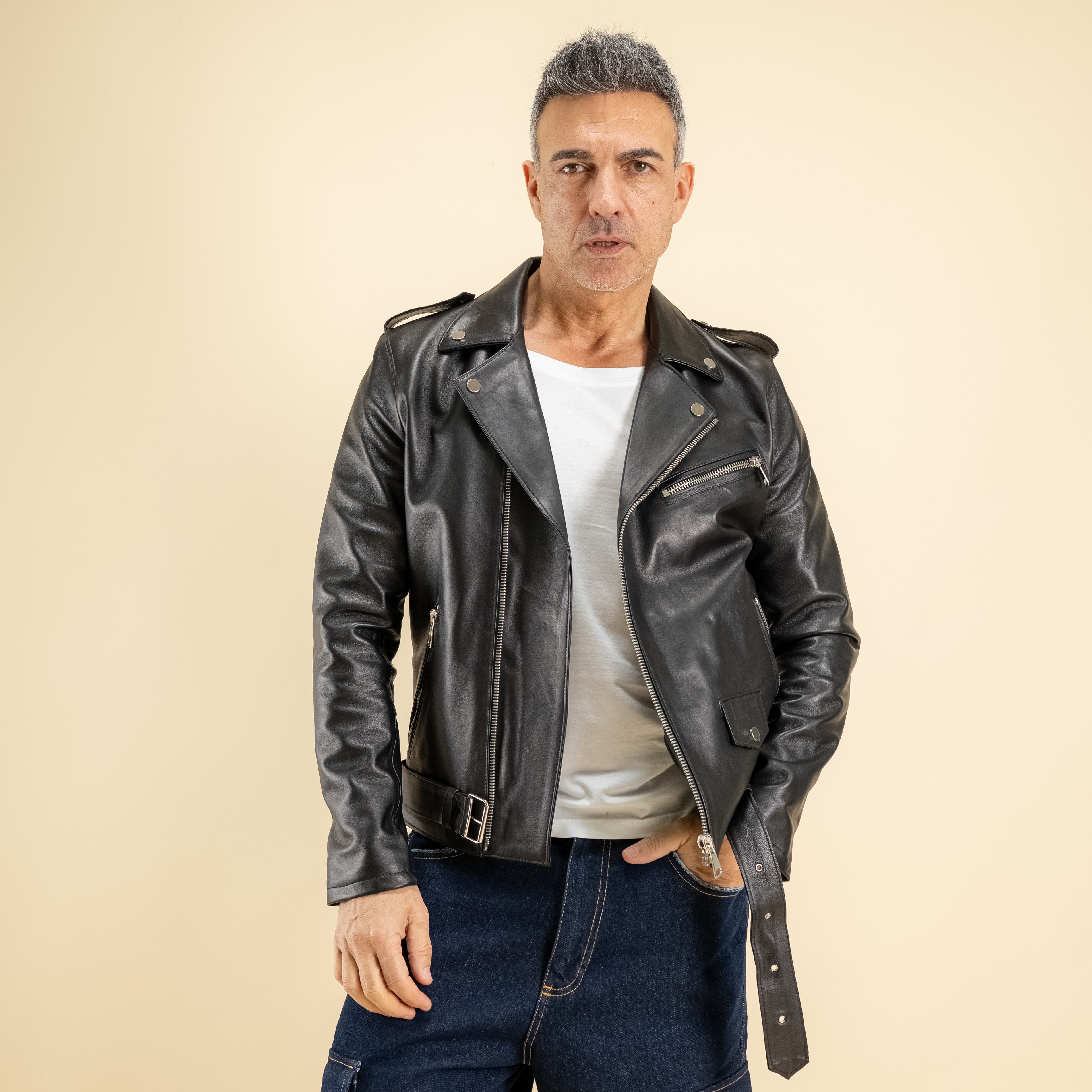 Chiodo slim fit - Nero