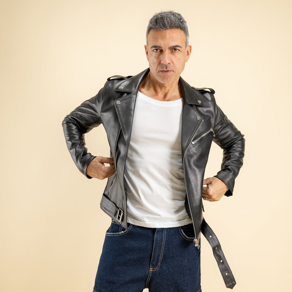 Slim Fit Biker Jacket - Black