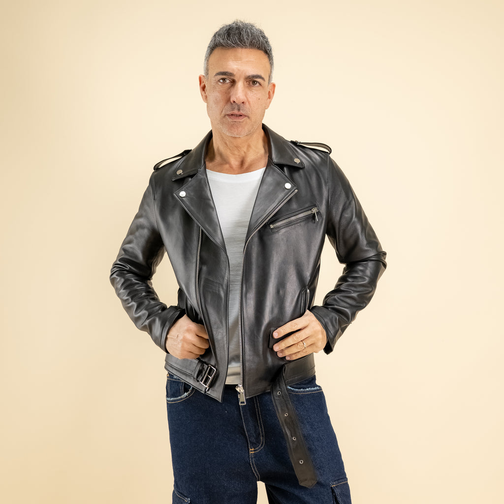 Slim Fit Biker Jacket - Black