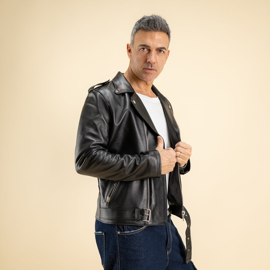 Slim Fit Biker Jacket - Black